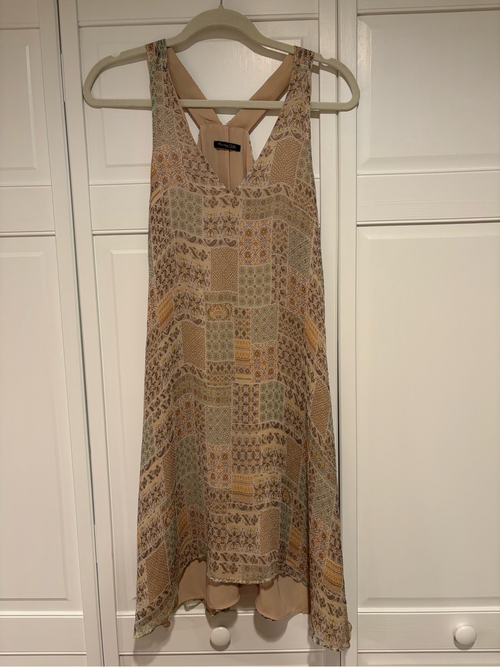 Massimo Dutti Beige & Muted Patchwork Midi Dress